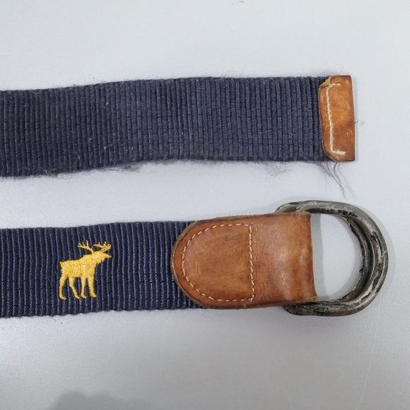 Vintage Embroidered Moose Belt Men's L Double D Ring Blue Gold Brown Leather - Picture 6 of 7